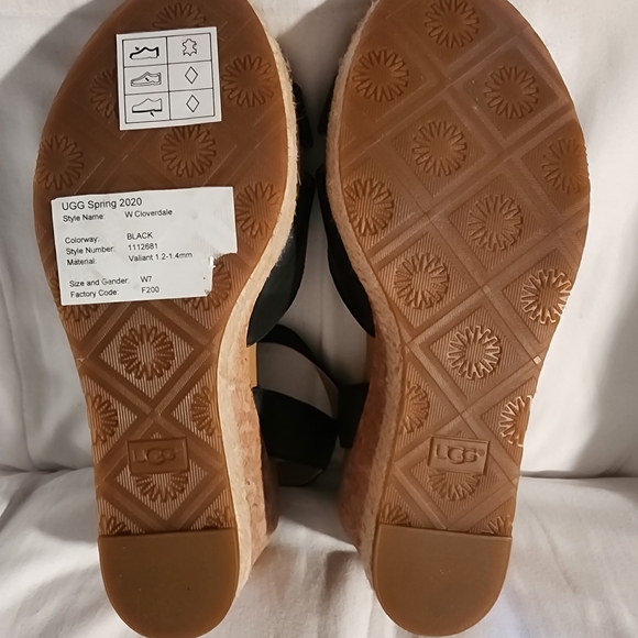 UGG Black and Tan Cloverdale Wedge Sandals - Picture 6 of 6